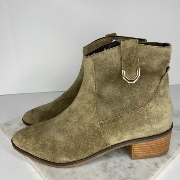 New Cole Haan Maci Western Ankle Boots Pull On Olive Green Suede Heeled US 7 - Picture 4 of 10
